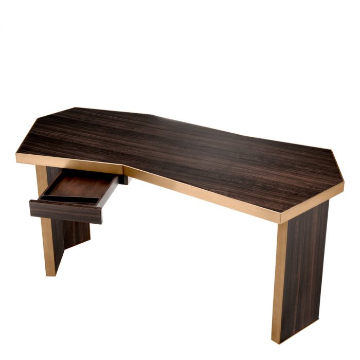 Desk Xenon Eucalyptus Veneer Brushed Brass Finish