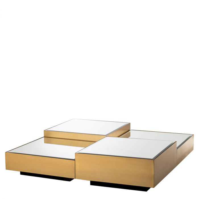 Coffee Table Esposito Brushed Brass Finish Black Glass Set Of 4