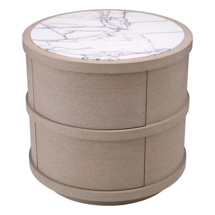 Bedside Table Cabana Round Washed Oak Veneer