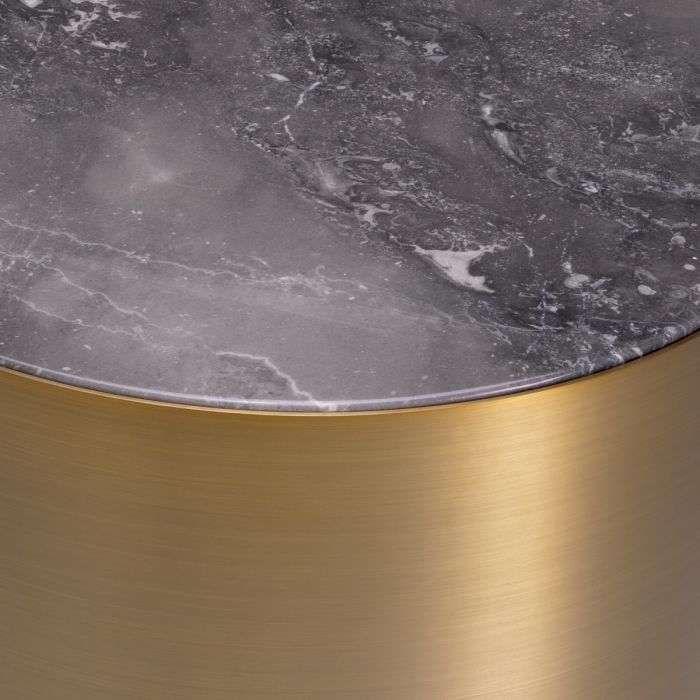Side Table Porter Round Brushed Brass Finish Grey Marble
