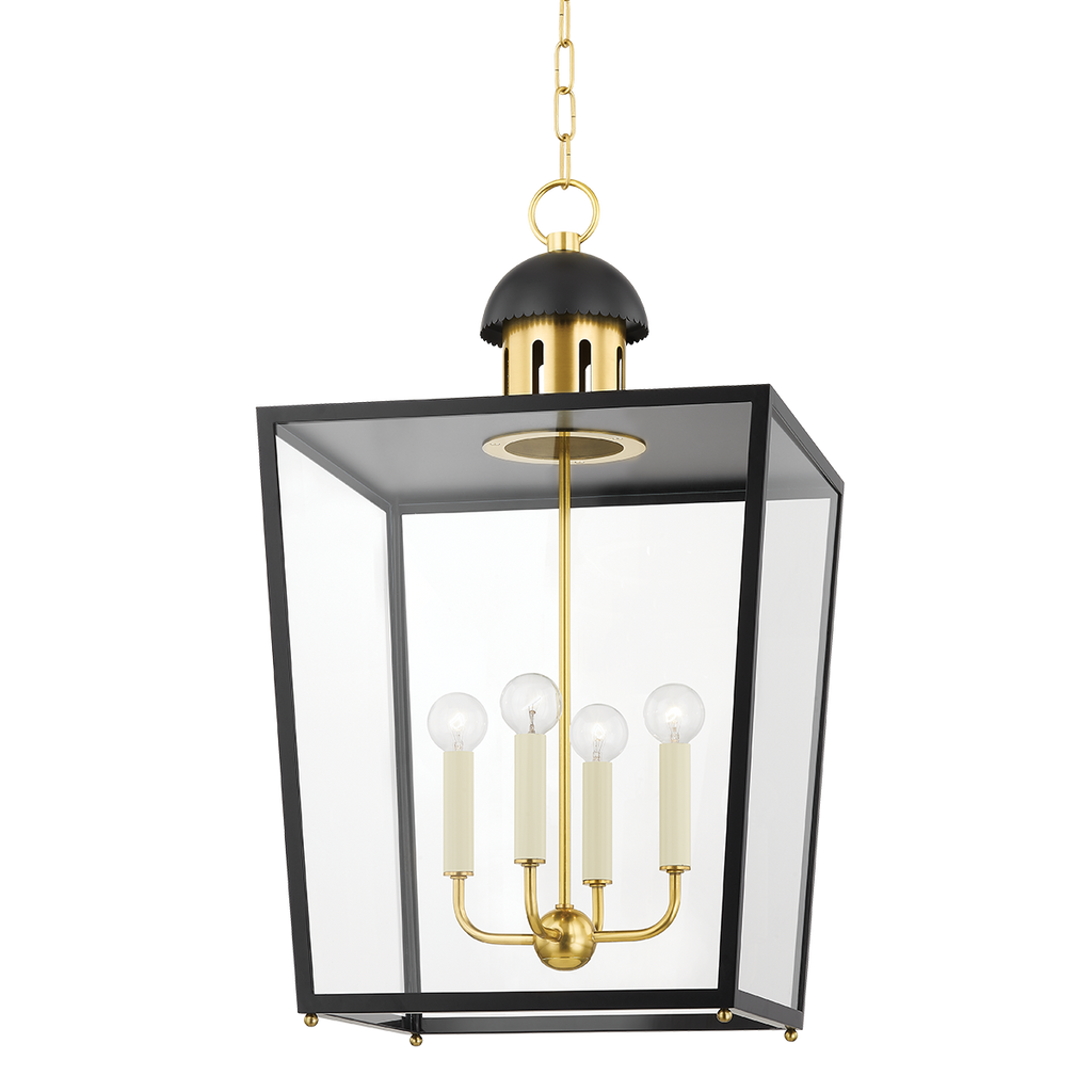 June 4 Light Lantern - Aged Brass 28.25" - Soft Black