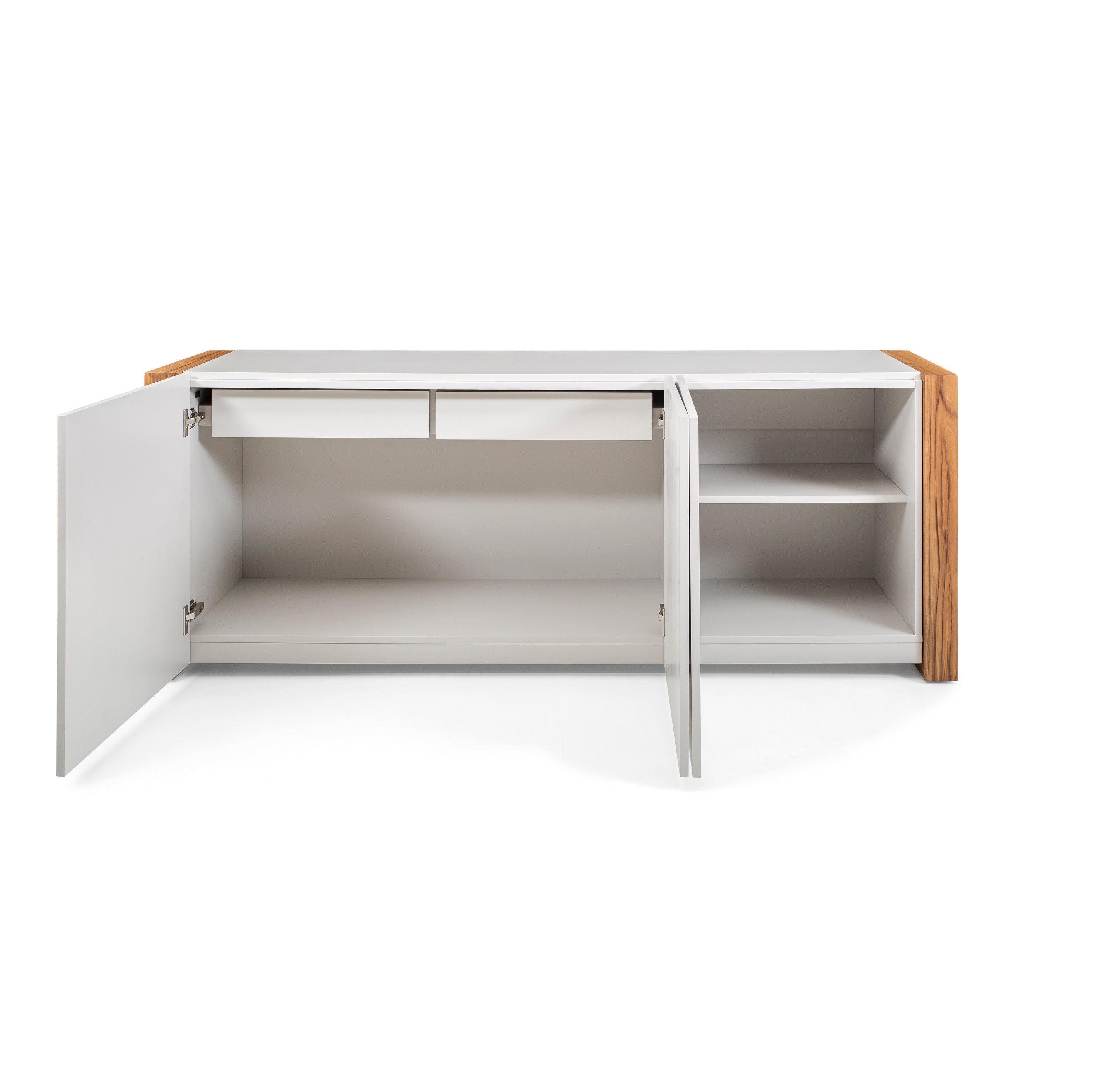 Masp Sideboard in White Finish and Teak End Frames