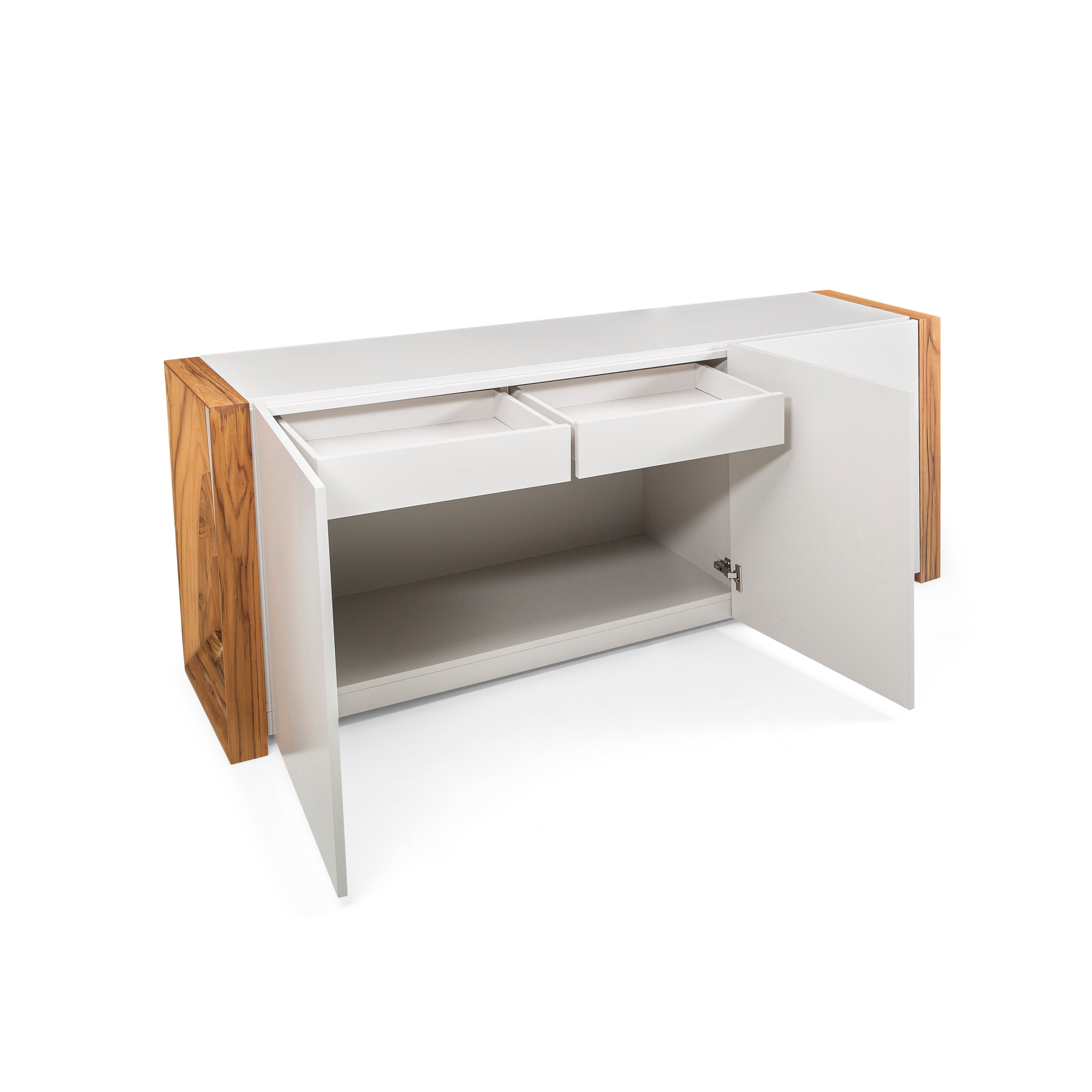Masp Sideboard in White Finish and Teak End Frames