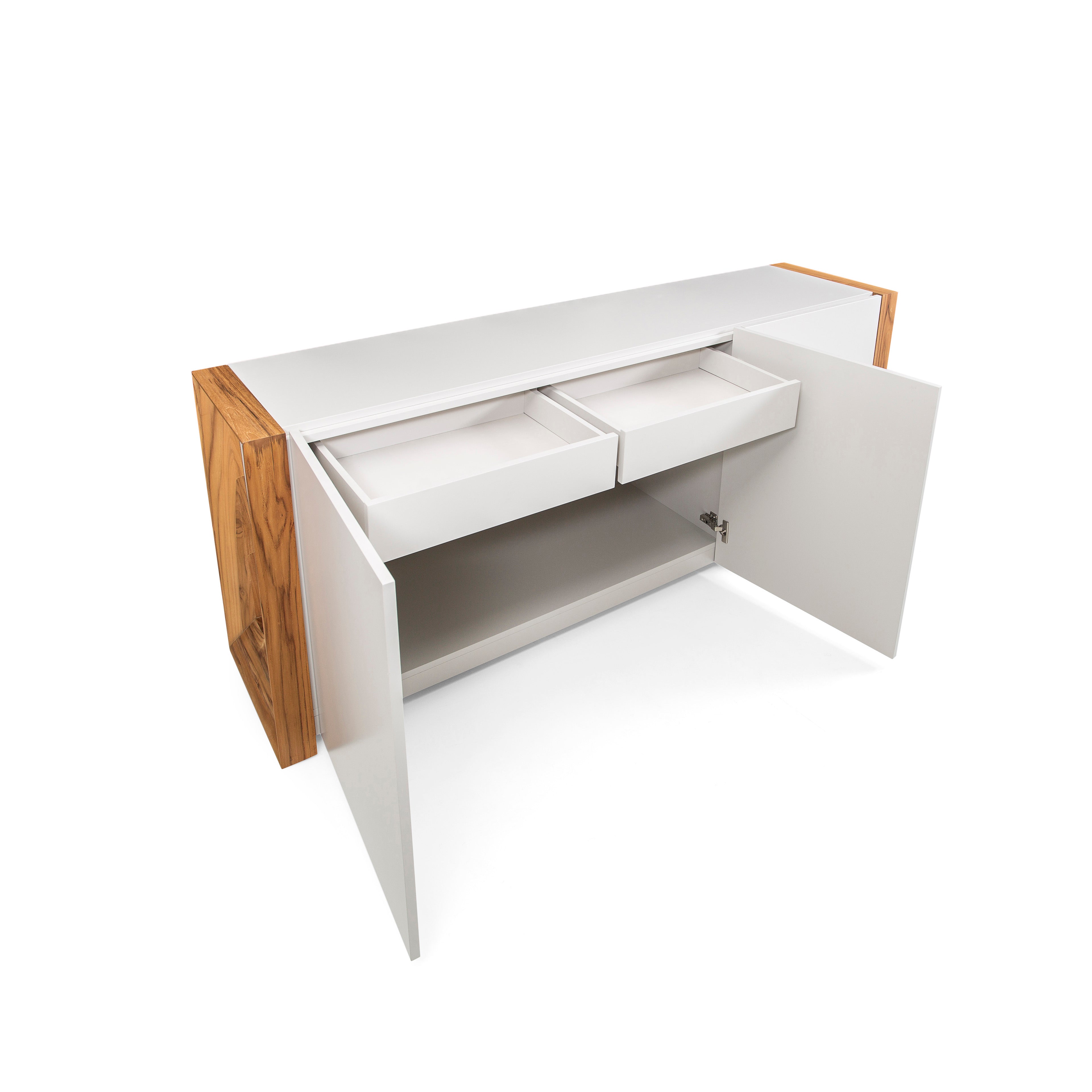 Masp Sideboard in White Finish and Teak End Frames