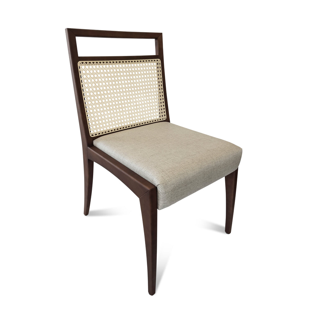 Sotto Cane-Back Dining Chair in Walnut with Oatmeal Fabric, Set of 2