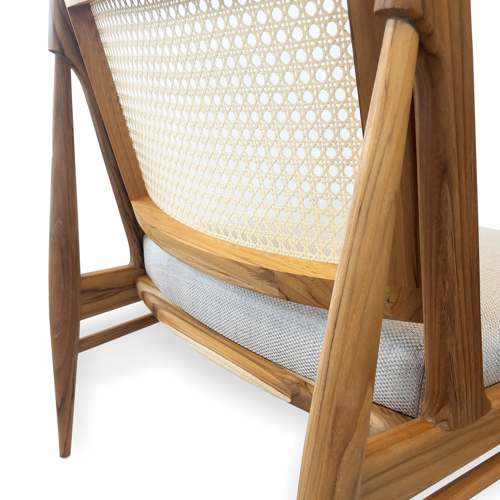 Donna Cane-Back Armchair in Teak Finish with Light Fabric Seat