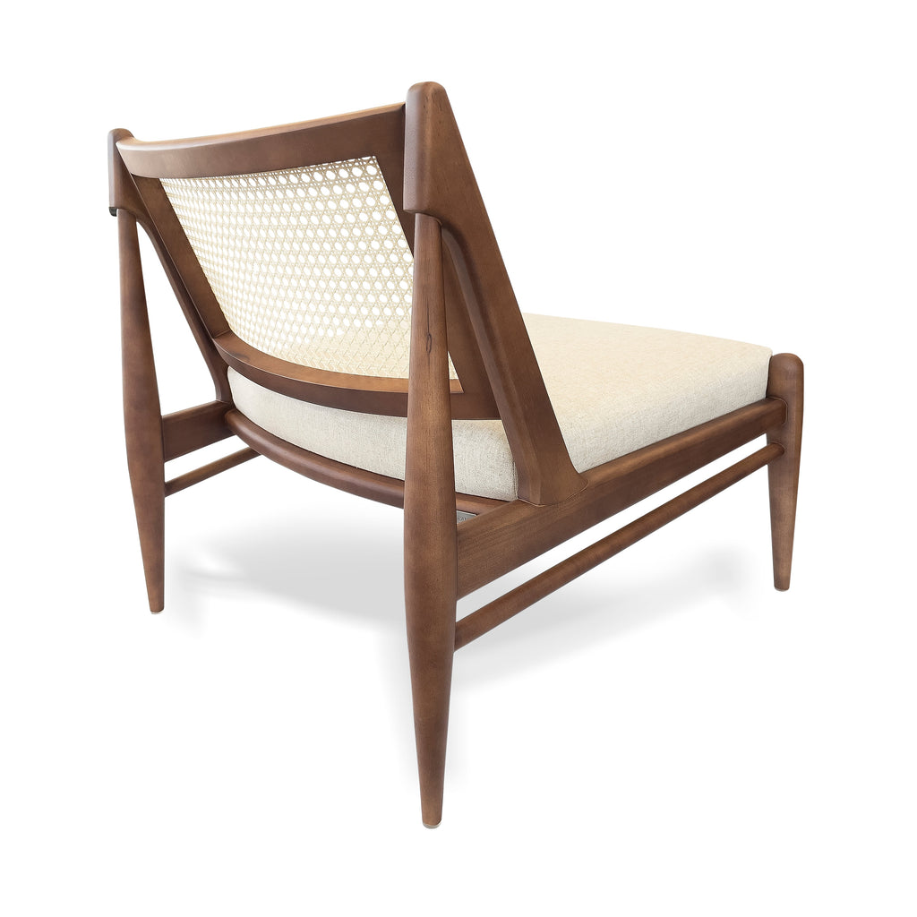Donna Cane-Back Armchair in Walnut with an Ivory Fabric Seat
