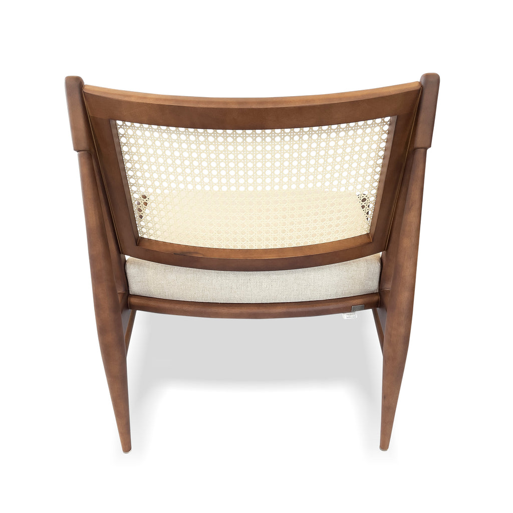 Donna Cane-Back Armchair in Walnut with an Ivory Fabric Seat