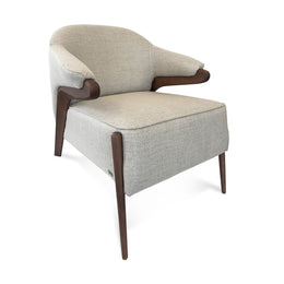 Osa Upholstered Armchair in Walnut Frame and Golden Fabric