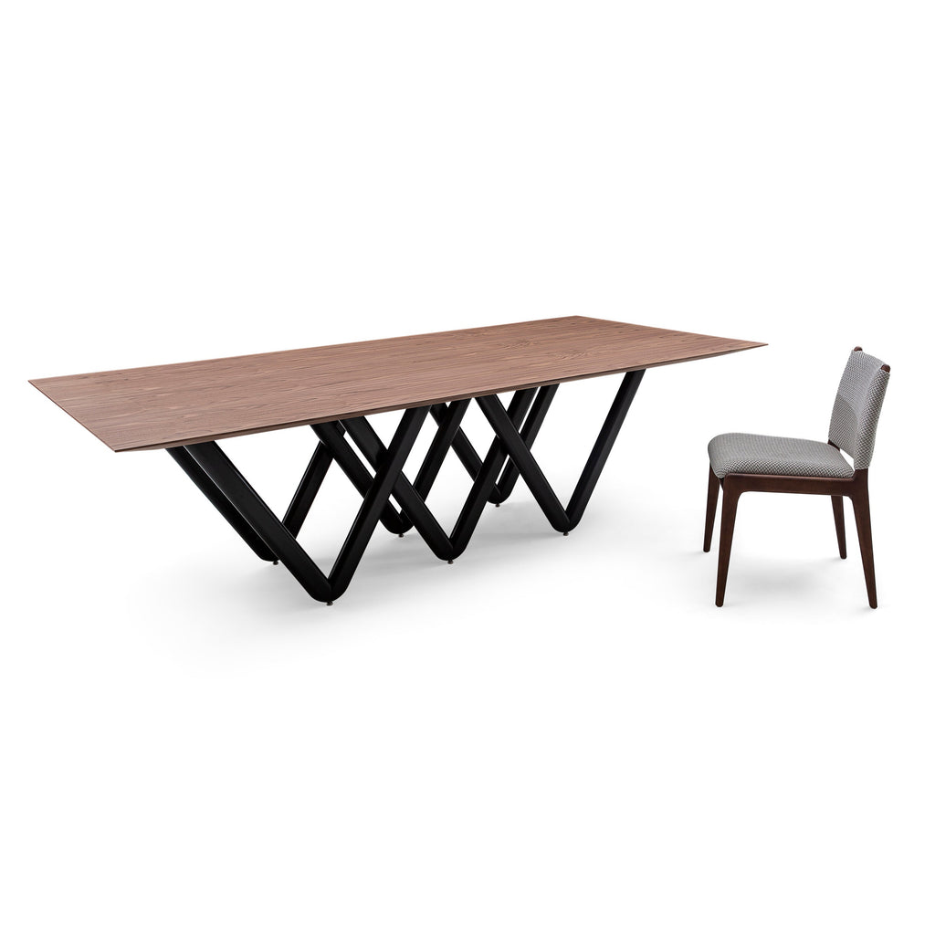 98" Dablio Dining Table with a Walnut Veneered Table Top and Black Base