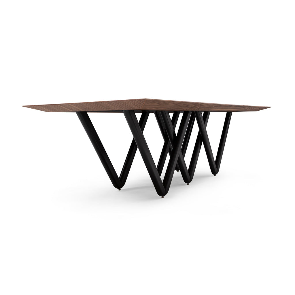 98" Dablio Dining Table with a Walnut Veneered Table Top and Black Base