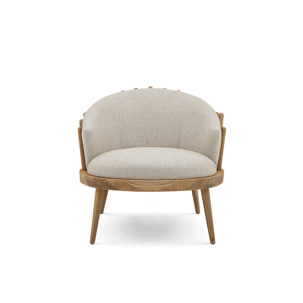 Fane Upholstered Armchair in Teak Finish and Ivory Fabric