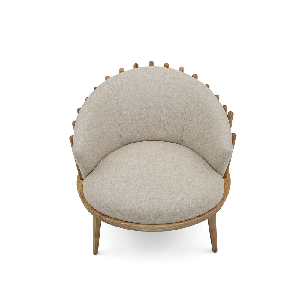 Fane Upholstered Armchair in Teak Finish and Ivory Fabric