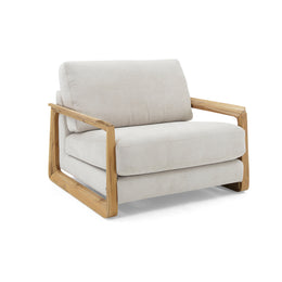 Fine Chair in Oatmeal Fabric with Teak Arms
