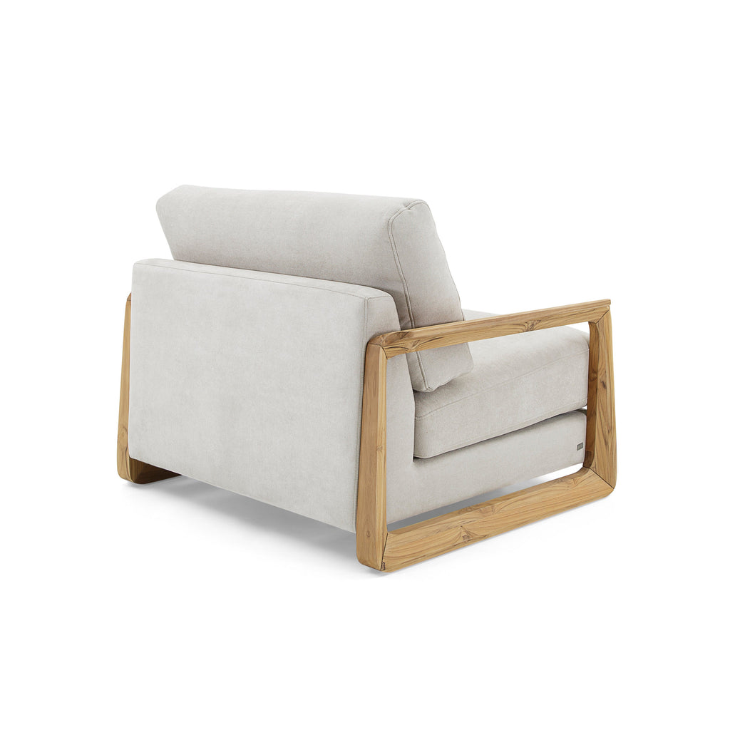Fine Chair in Oatmeal Fabric with Teak Arms