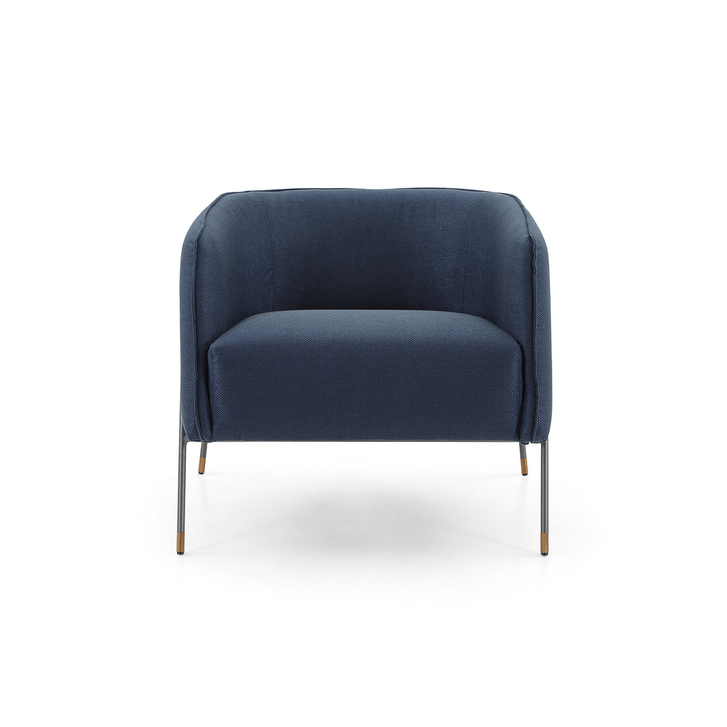 Contemporary Bella Armchair Featuring Metal Frame and Navy Fabric