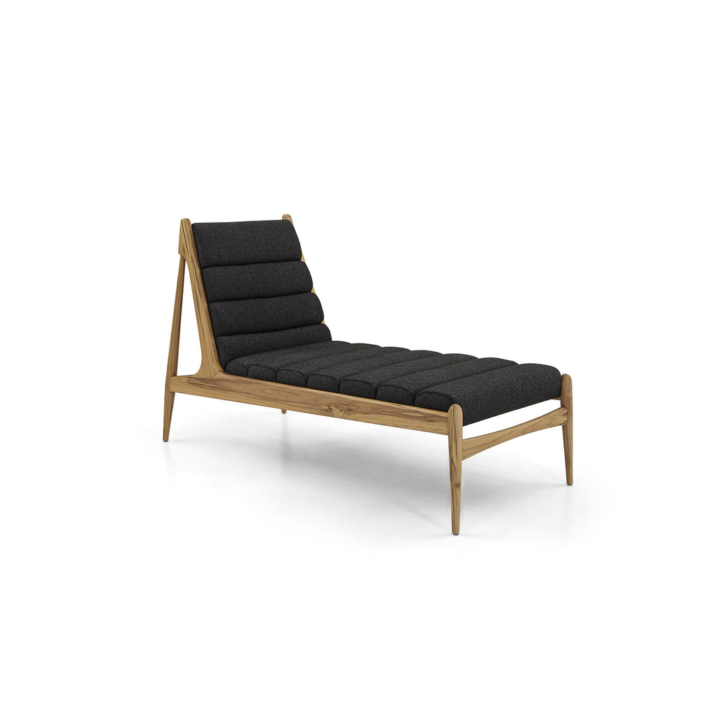 Wave Chaise in Teak Finish and Light Charcoal Fabric