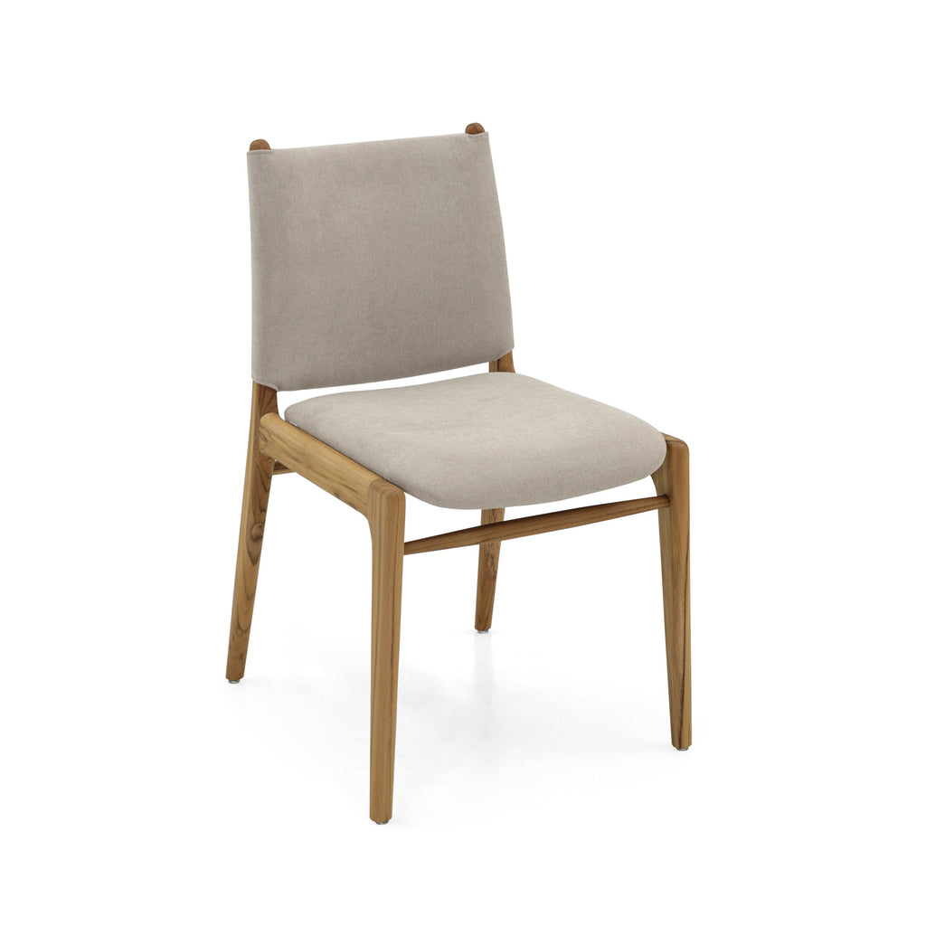 Cappio Dining Chair in Teak Finish with Ivory Fabric, Set of 2