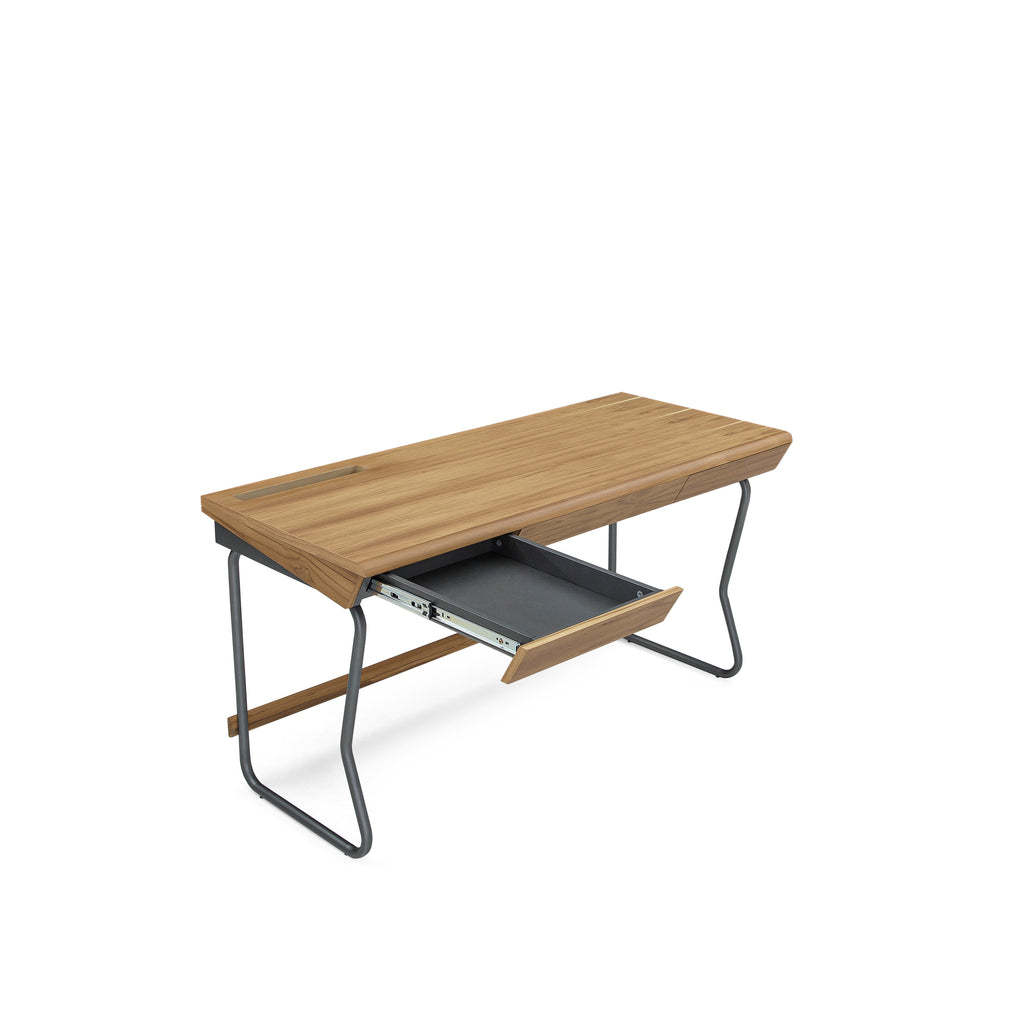 Class Desk with a Teak Top and Graphite Finished Metal Base