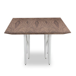 Dablio Dining Table with a Walnut Veneered Table Top and White Base