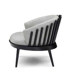 Fane Upholstered Armchair in Black Wood Finish and Plaid Fabric