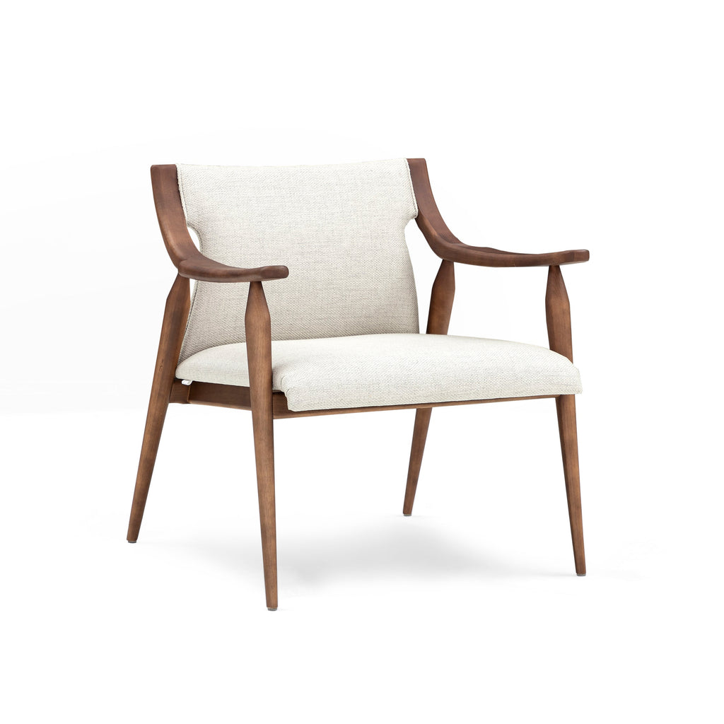 Mince Armchair in Walnut Featuring Curved Arms and Spindle Legs