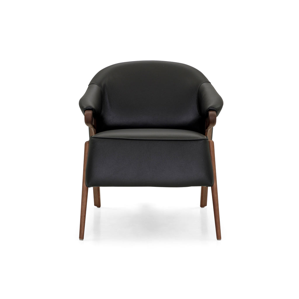 Osa Upholstered Curve Back Armchair in Walnut Finish and Black Leather