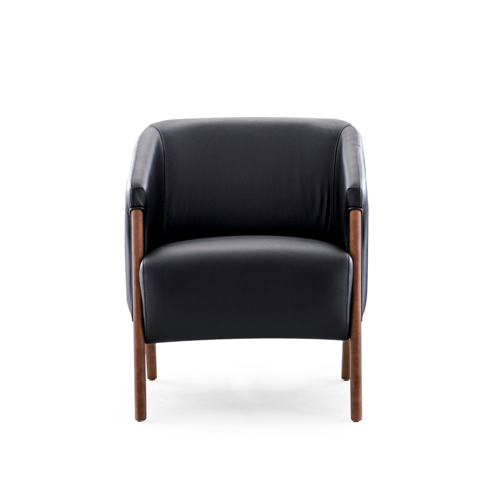 Abra Armchair in Black Leather and Walnut Finish