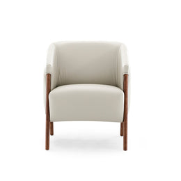 Abra Armchair in White Leather and Walnut Finish