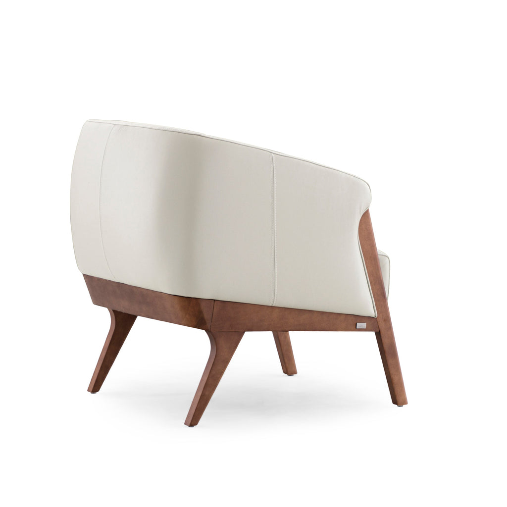 Abra Armchair in White Leather and Walnut Finish
