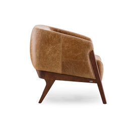 Abra Armchair in Brown Leather and Walnut Finish