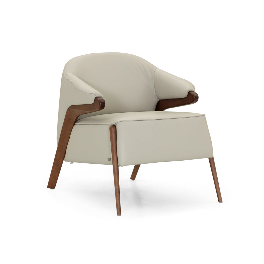 Osa Upholstered Curve Back Armchair in Walnut Finish and Off-White Leather