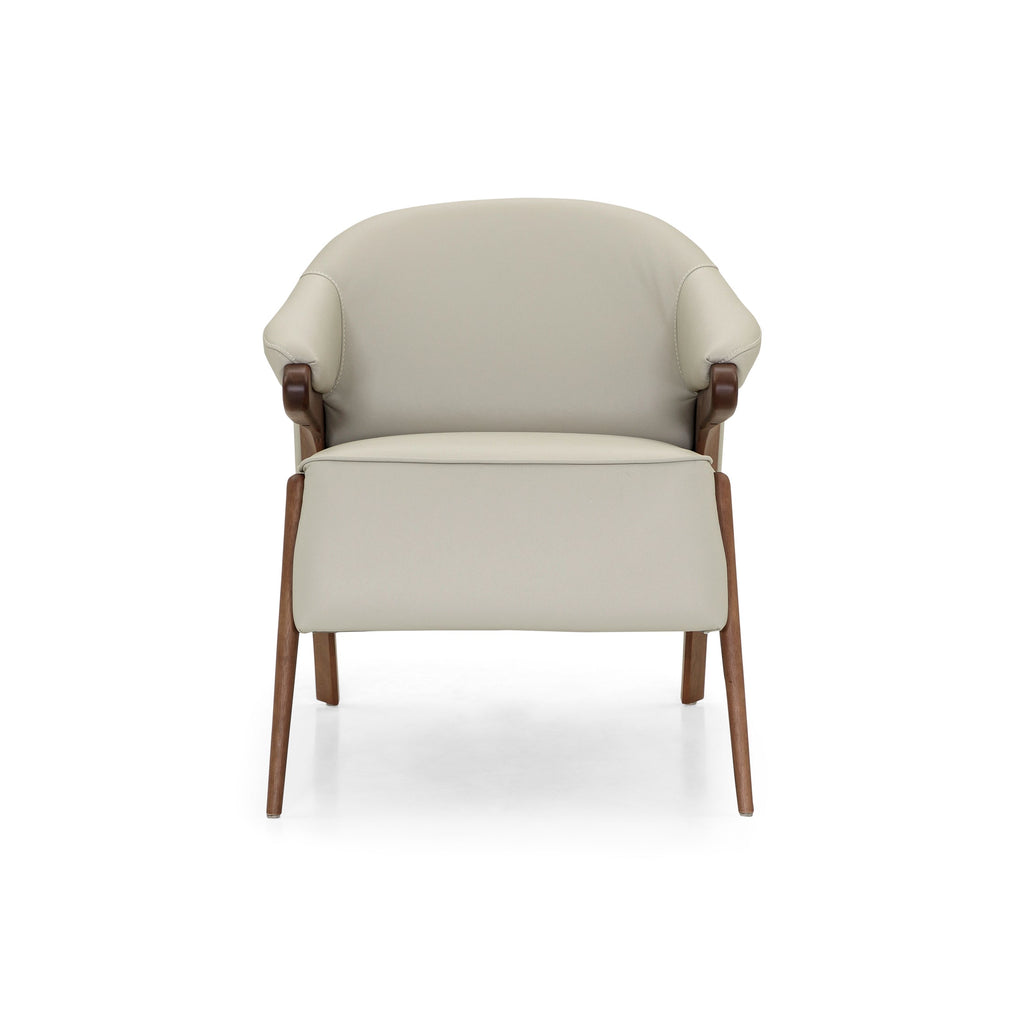 Osa Upholstered Curve Back Armchair in Walnut Finish and Off-White Leather