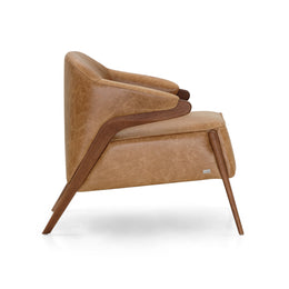 Osa Upholstered Curve Back Armchair in Walnut Finish and Brown Leather
