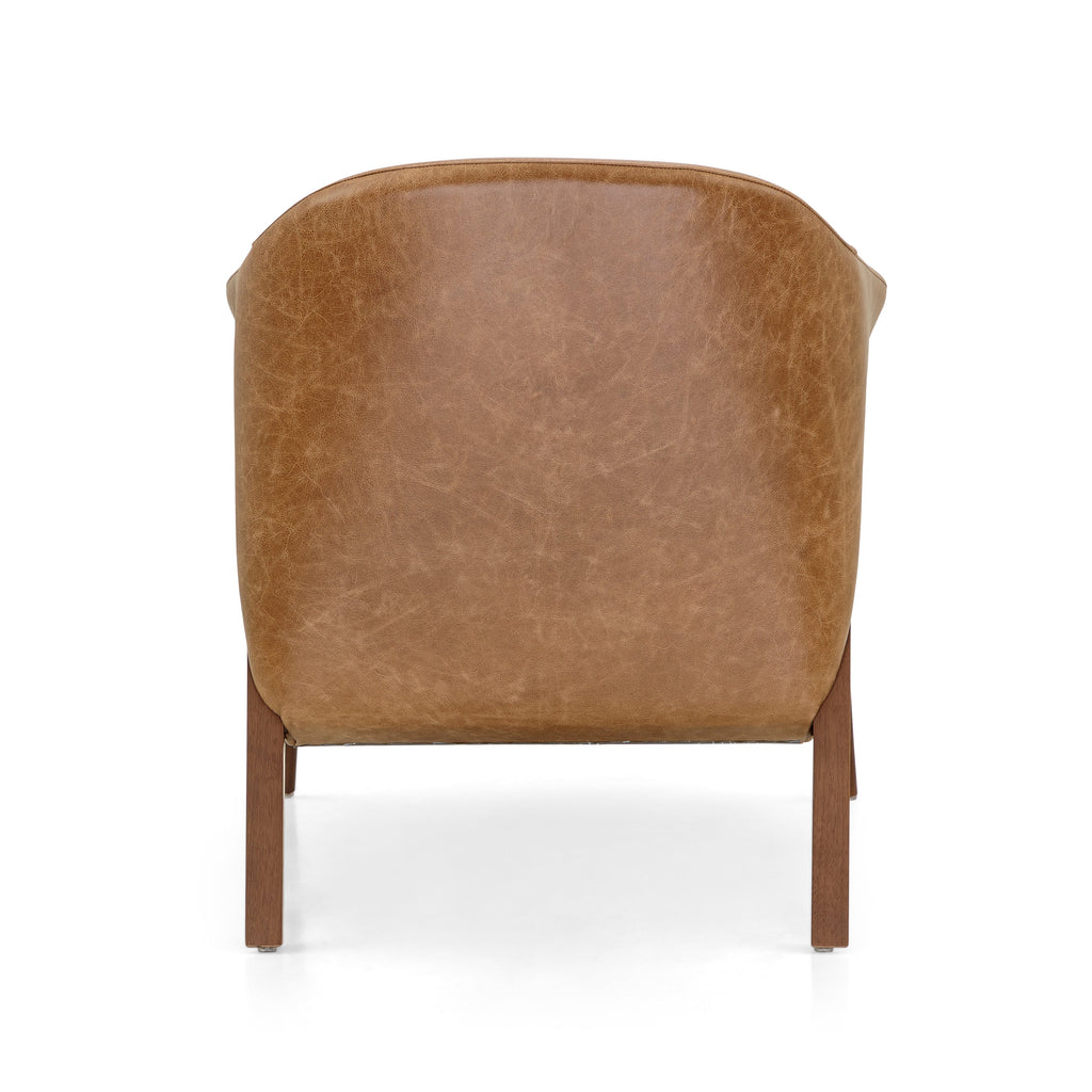 Osa Upholstered Curve Back Armchair in Walnut Finish and Brown Leather