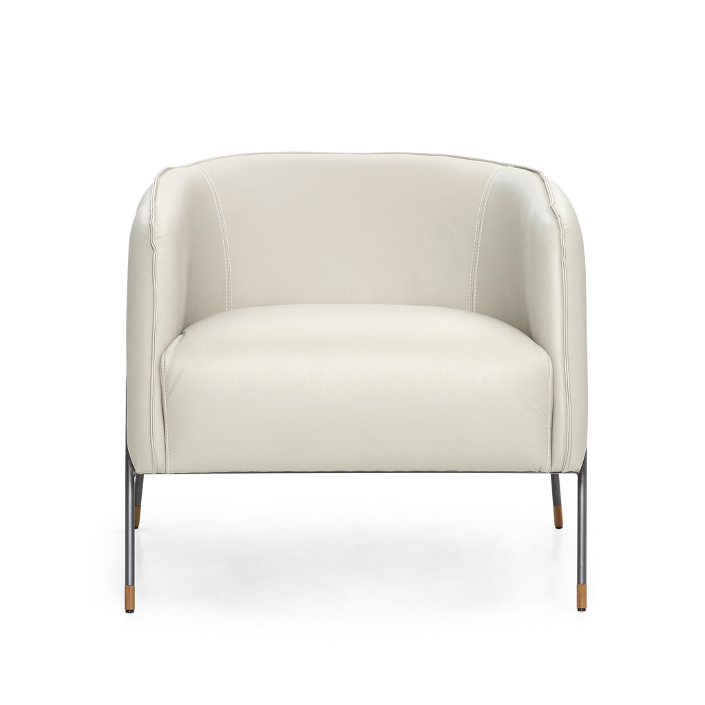 Contemporary Bella Armchair Featuring Metal Frame and Off-White Leather