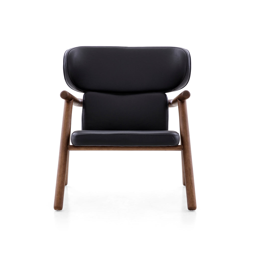 Sole Scandinavian-Styled Armchair in Walnut and Black Leather