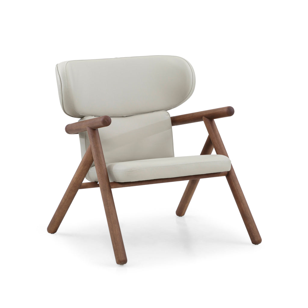 Sole Scandinavian-Styled Armchair in Walnut and Off-White Leather