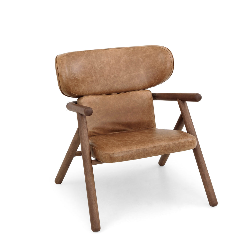 Sole Scandinavian-Styled Armchair in Walnut and Brown Leather