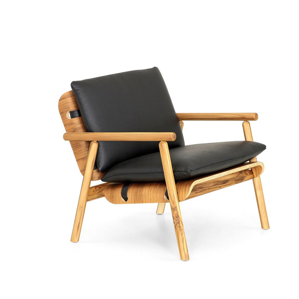 Tai Armchair in Teak with Black Leather