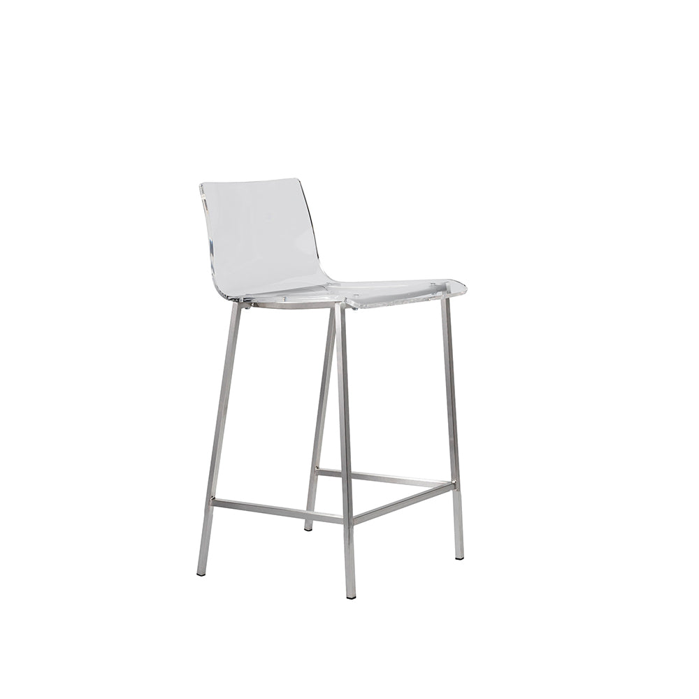 Chloe-C Counter Stool - Clear,Brushed Aluminum,Set of 2