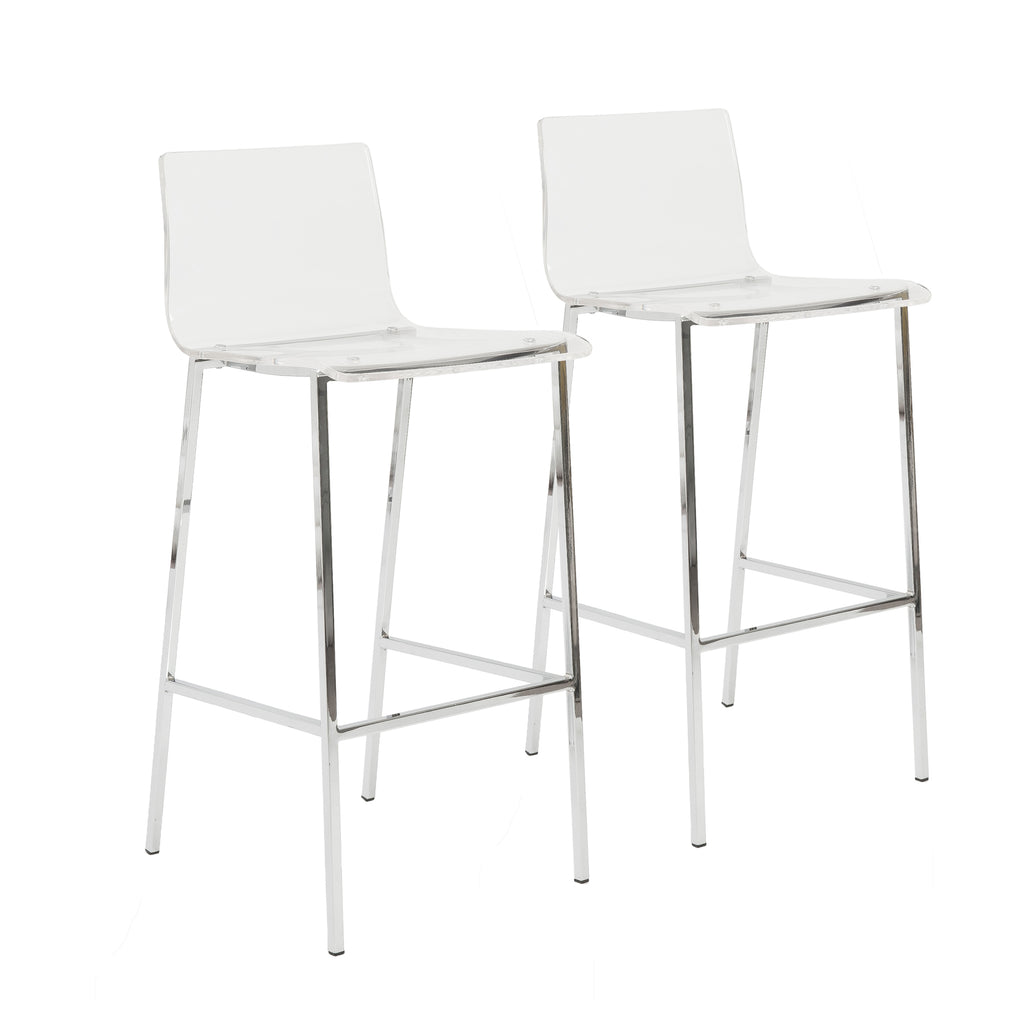 Chloe-B Bar Stool - Clear,Brushed Aluminum,Set of 2