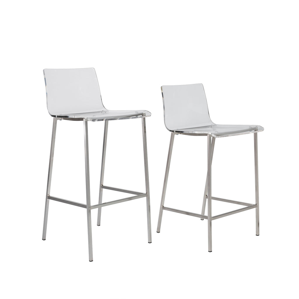 Chloe-B Bar Stool - Clear,Brushed Aluminum,Set of 2