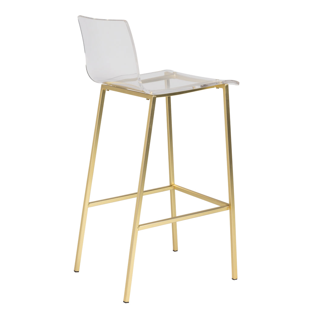 Chloe-B Bar Stool - Clear,Brushed Gold,Set of 2