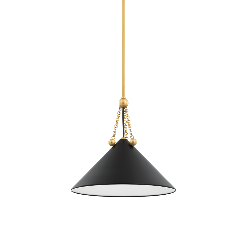 Kalea 1 Light Pendant - Aged Brass 15" - Soft Black