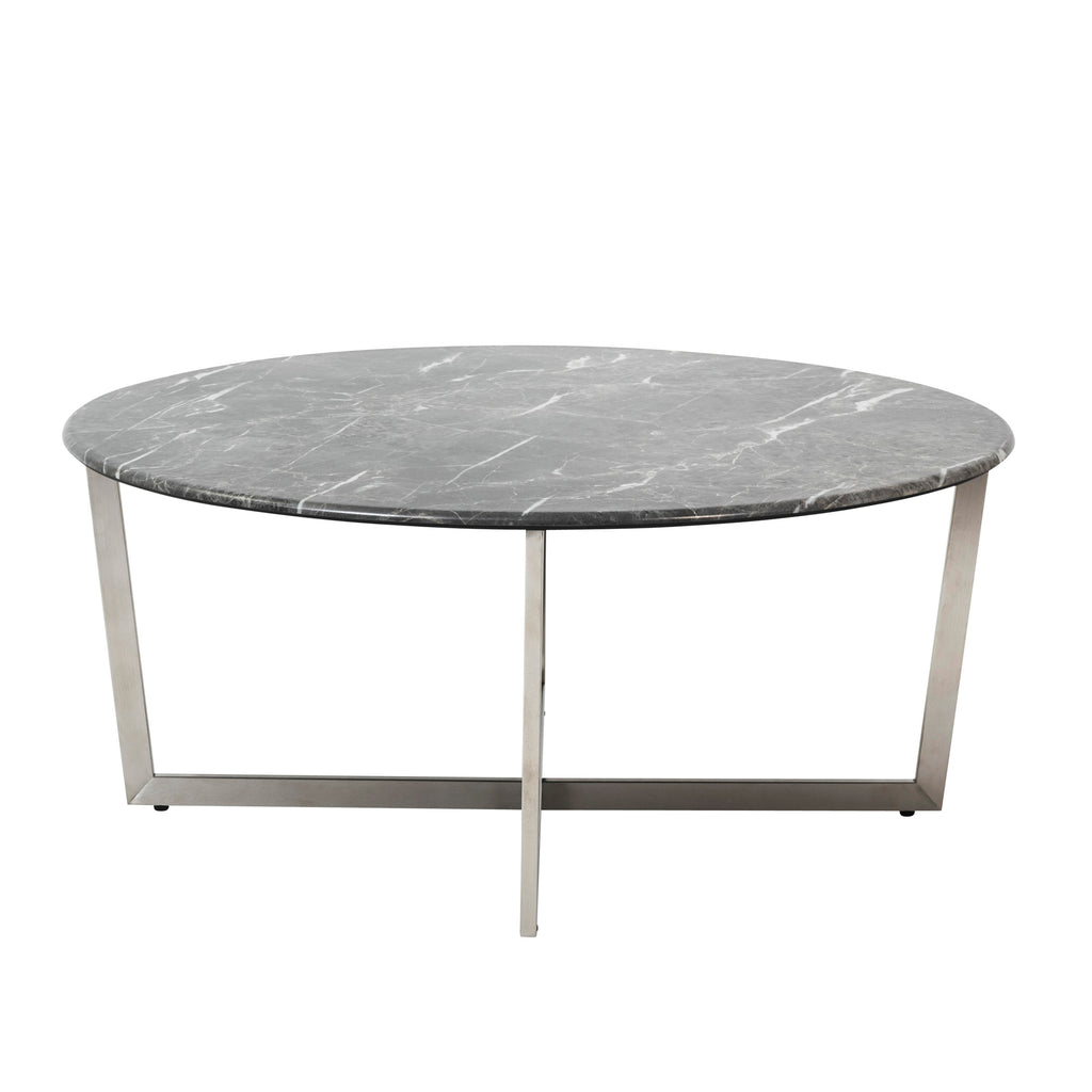 Llona 36" Round Coffee Table - Black,Brushed Stainless Steel
