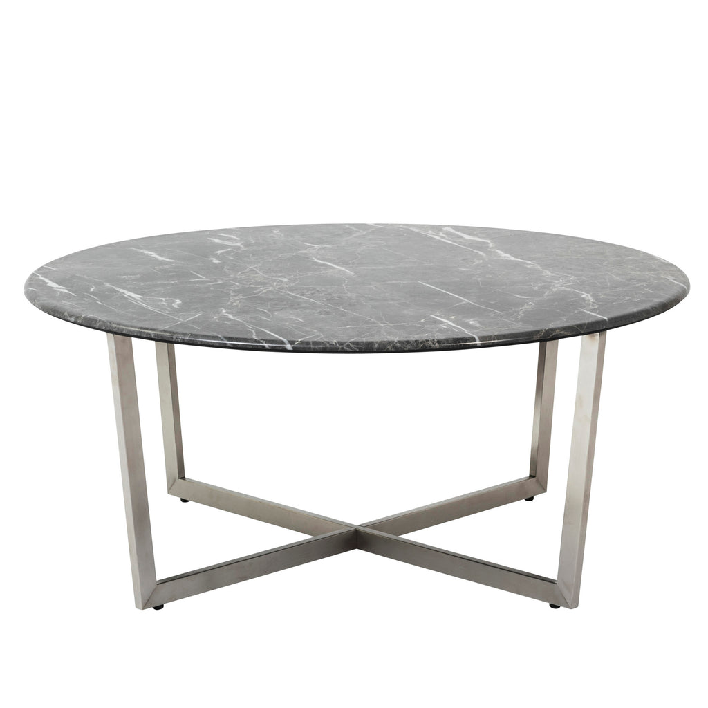Llona 36" Round Coffee Table - Black,Brushed Stainless Steel