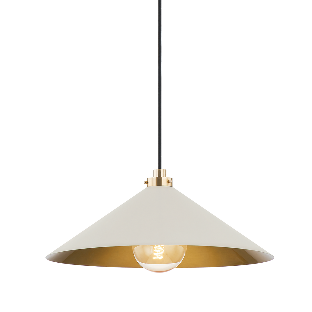 Clivedon 1 Light Pendant - Aged Brass 8.5" - Off White