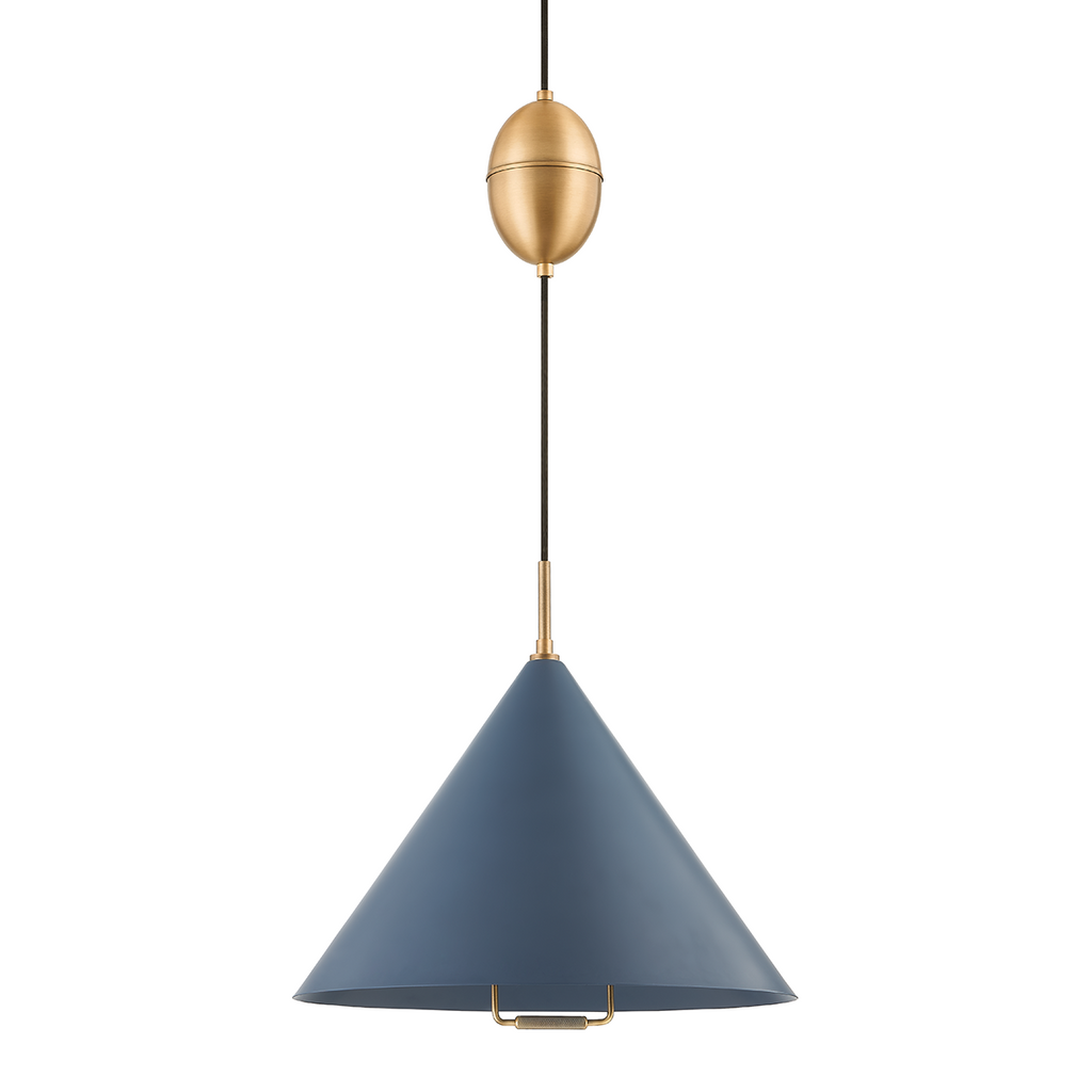 Fontana 1 Light Pendant - Patina Brass 17" - Slate Blue