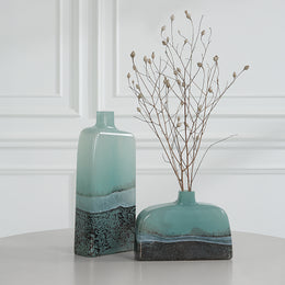 Fuze Aqua & Bronze Vases, Set Of 2